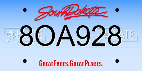 8OA928 South Dakota License Plate