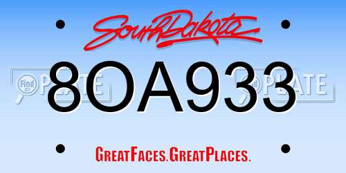 8OA933 South Dakota License Plate
