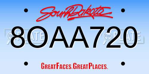 8OAA720 South Dakota License Plate