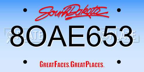 8OAE653 South Dakota License Plate