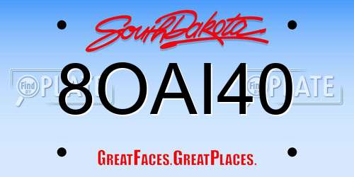 8OAI40 South Dakota License Plate