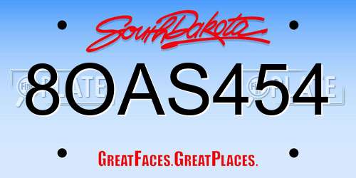 8OAS454 South Dakota License Plate