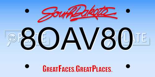 8OAV80 South Dakota License Plate