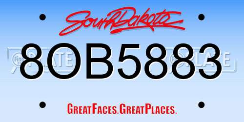 8OB5883 South Dakota License Plate