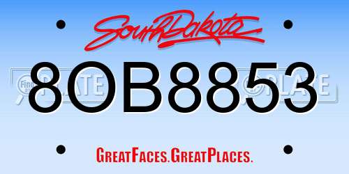 8OB8853 South Dakota License Plate