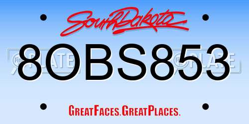 8OBS853 South Dakota License Plate
