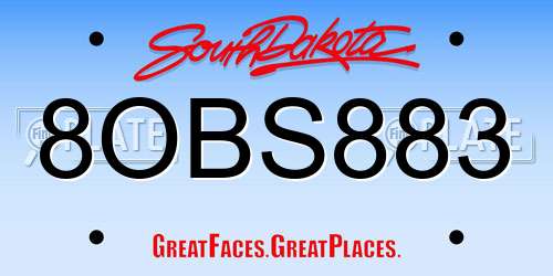 8OBS883 South Dakota License Plate