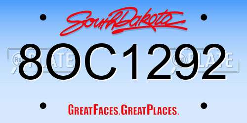 8OC1292 South Dakota License Plate