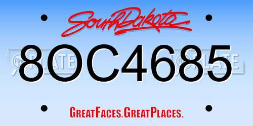 8OC4685 South Dakota License Plate