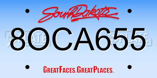 8OCA655 South Dakota License Plate