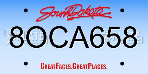 8OCA658 South Dakota License Plate