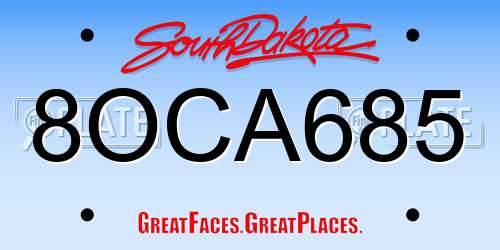 8OCA685 South Dakota License Plate