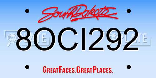 8OCI292 South Dakota License Plate