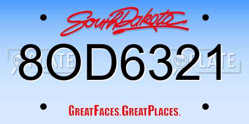 8OD6321 South Dakota License Plate
