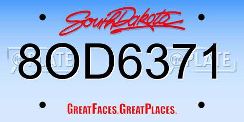 8OD6371 South Dakota License Plate