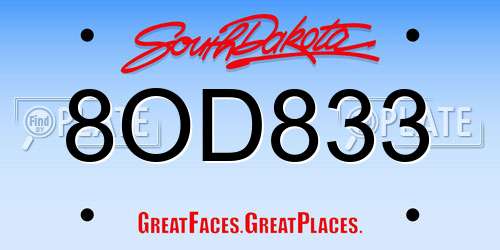 8OD833 South Dakota License Plate
