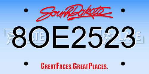 8OE2523 South Dakota License Plate