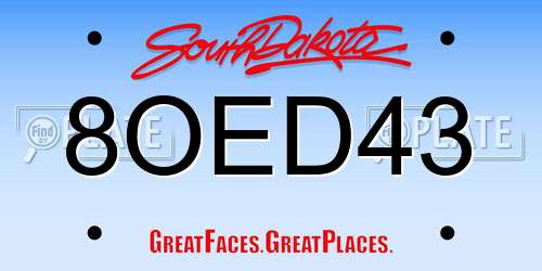 8OED43 South Dakota License Plate