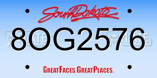 8OG2576 South Dakota License Plate