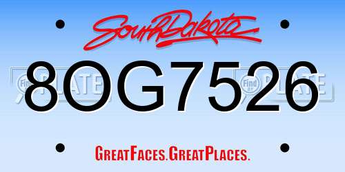8OG7526 South Dakota License Plate