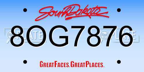 8OG7876 South Dakota License Plate