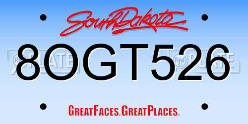 8OGT526 South Dakota License Plate