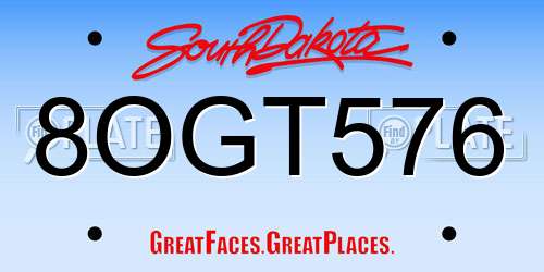 8OGT576 South Dakota License Plate