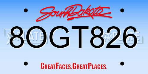 8OGT826 South Dakota License Plate