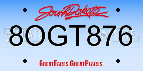 8OGT876 South Dakota License Plate
