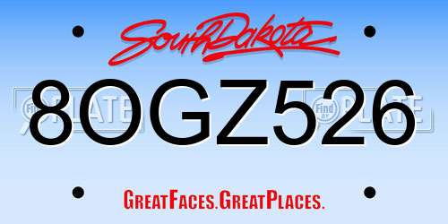 8OGZ526 South Dakota License Plate