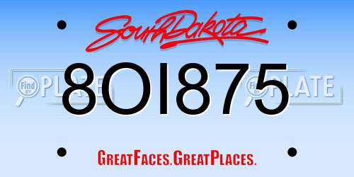 8OI875 South Dakota License Plate