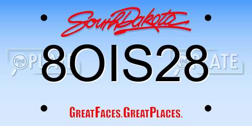 8OIS28 South Dakota License Plate