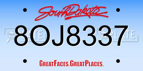 8OJ8337 South Dakota License Plate