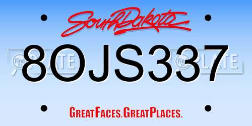 8OJS337 South Dakota License Plate