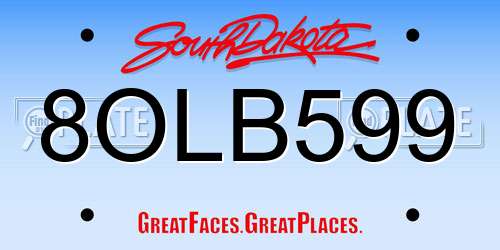 8OLB599 South Dakota License Plate