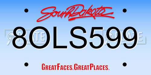 8OLS599 South Dakota License Plate
