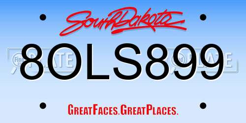 8OLS899 South Dakota License Plate