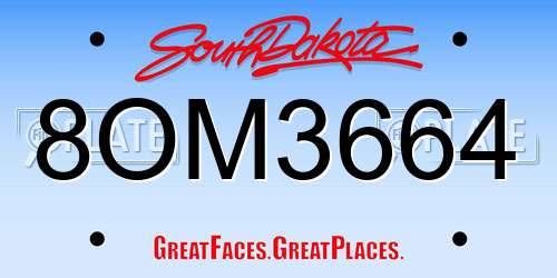8OM3664 South Dakota License Plate