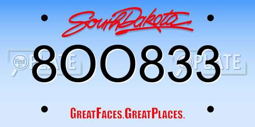 8OO833 South Dakota License Plate