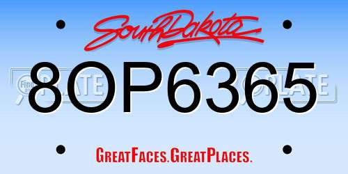 8OP6365 South Dakota License Plate