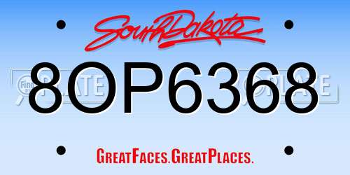 8OP6368 South Dakota License Plate