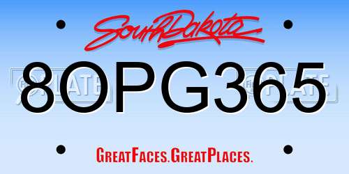 8OPG365 South Dakota License Plate