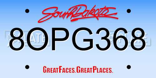 8OPG368 South Dakota License Plate