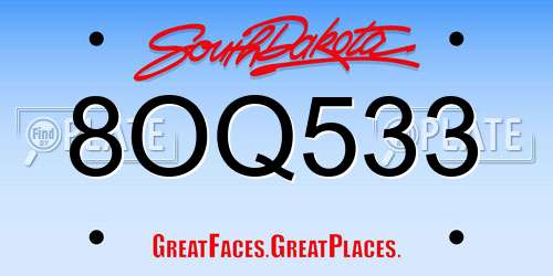 8OQ533 South Dakota License Plate