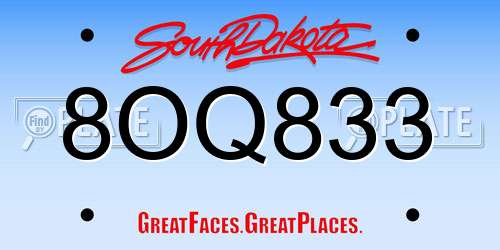 8OQ833 South Dakota License Plate