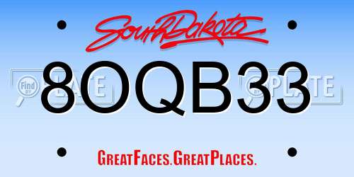 8OQB33 South Dakota License Plate