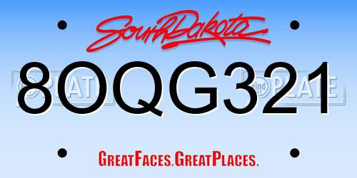 8OQG321 South Dakota License Plate