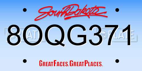 8OQG371 South Dakota License Plate