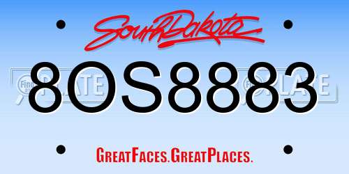 8OS8883 South Dakota License Plate