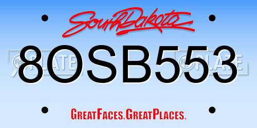 8OSB553 South Dakota License Plate
